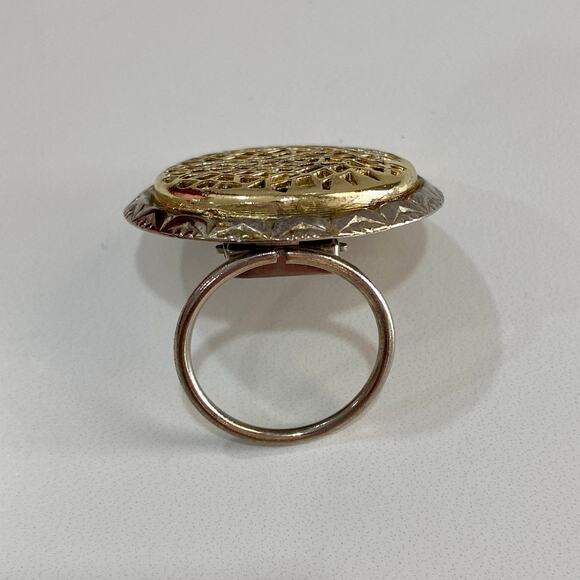 Vintage Silver & Gold Filigree Scarf or Dress Clip Round Two Tone Scalloped Edge - Picture 6 of 8